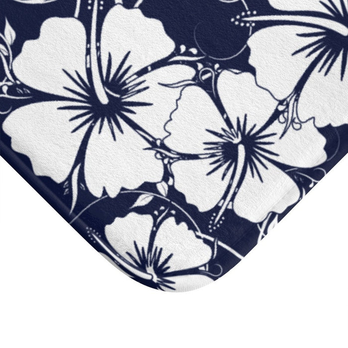Tropical Blue & White Hibiscus Vine Memory Foam Floor Mat - MAT24