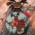 Turquoise Red Cheetah Texas Round Wood Key Chain