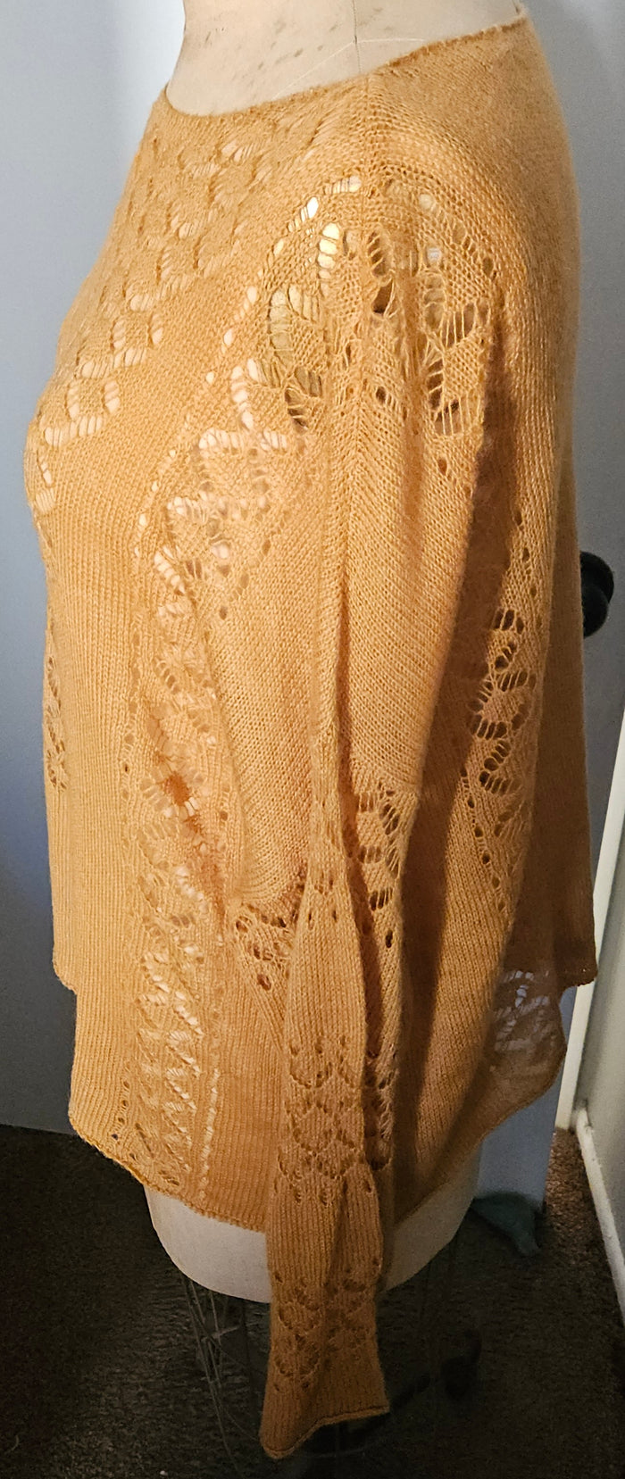 Unbranded 4X Mustard Yellow Lace Knit See Through Long Sleeve Detailed Sweater