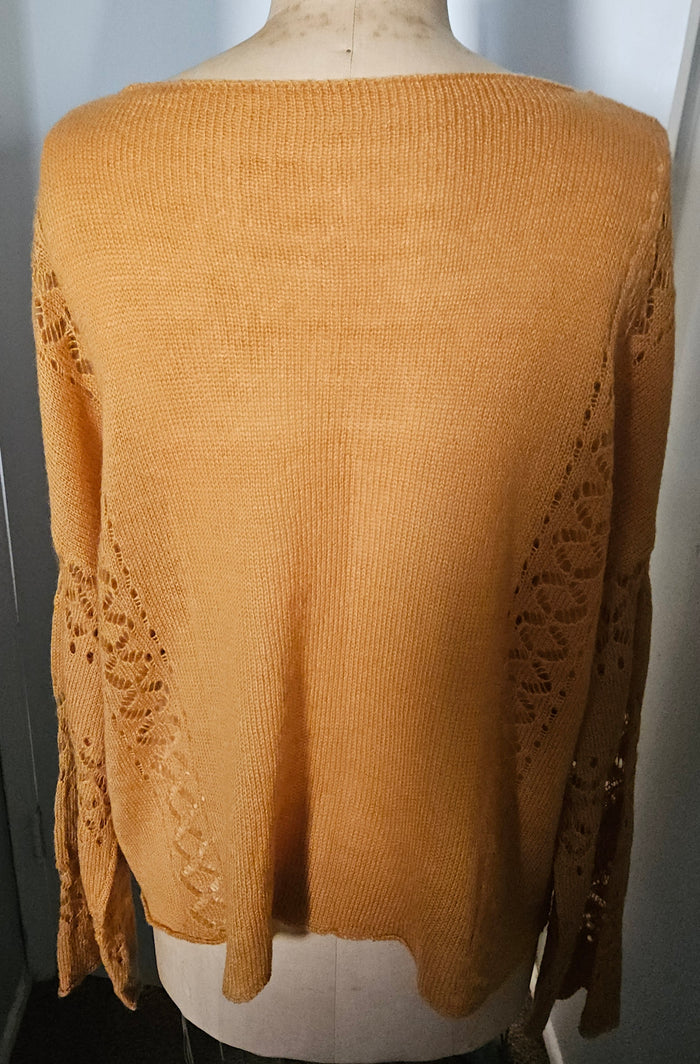Unbranded 4X Mustard Yellow Lace Knit See Through Long Sleeve Detailed Sweater