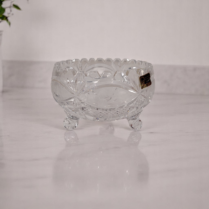 Vintage Crystal Cut 24% Lead Glass Small 3 Footed Bowl - Made In German Democratic Republic