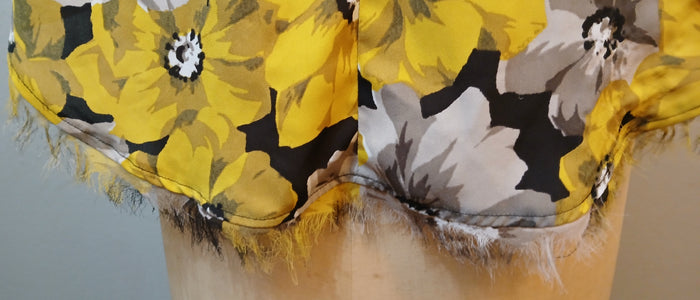 WHO WHAT WEAR XXL Black Yellow Gray White Floral Print Sleeveless Fringe Hem Blouse