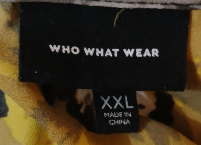 WHO WHAT WEAR XXL Black Yellow Gray White Floral Print Sleeveless Fringe Hem Blouse