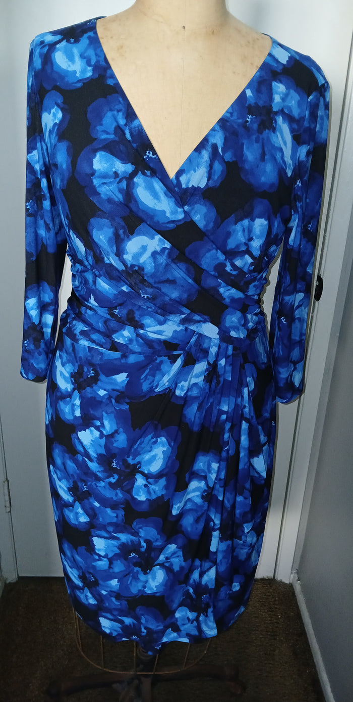 Women's XL Brand New CHAPS Blue & Black Floral Dress