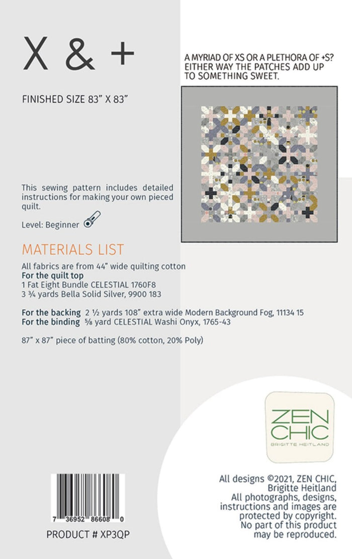 X & + Quilt Pattern by Brigette Heitland of Zen Chic - XP3QP