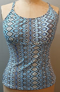 XL ISLAND ESCAPE Blue Black Geometric Tankini Bathing Suit Top Swimwear Resort