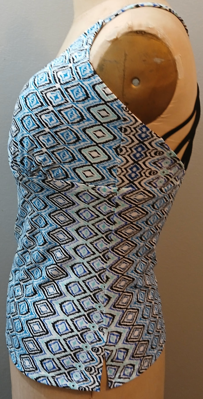 XL ISLAND ESCAPE Blue Black Geometric Tankini Bathing Suit Top Swimwear Resort