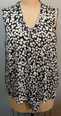 XXL KASPER Black White Polka Dot Sleeveless Flowy Lightweight Chic Blouse Top