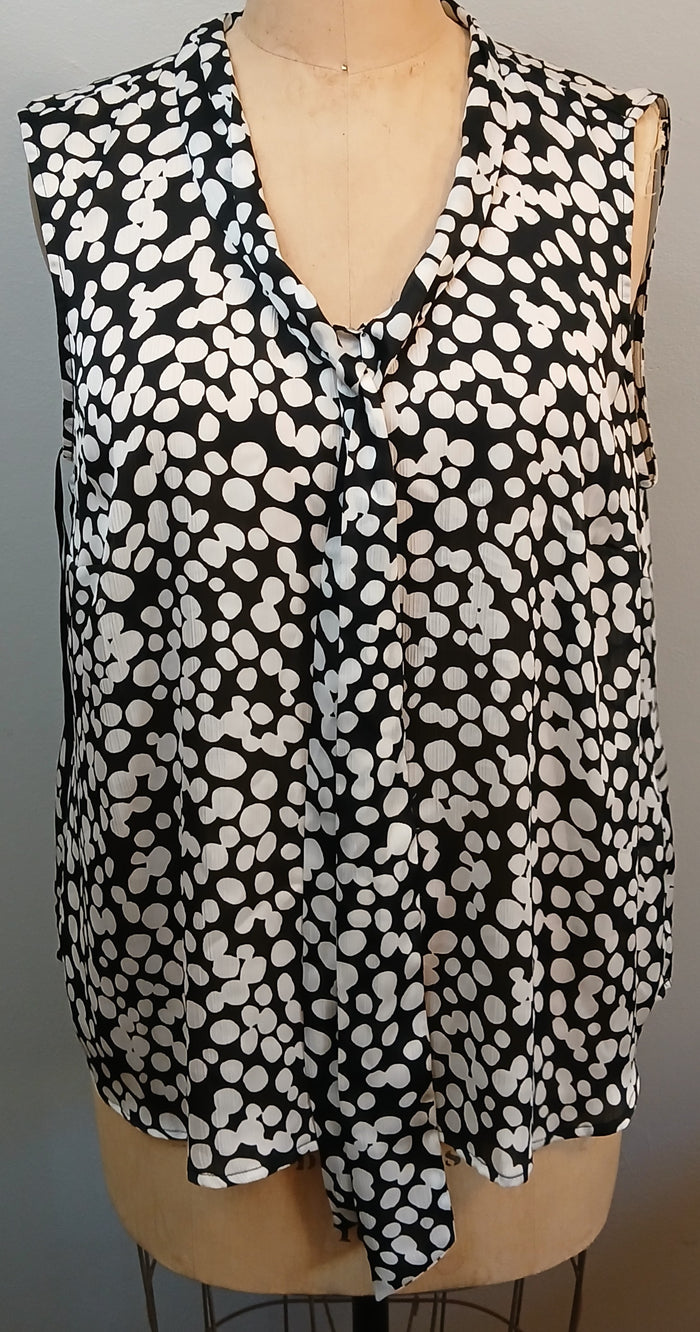 XXL KASPER Black White Polka Dot Sleeveless Flowy Lightweight Chic Blouse Top