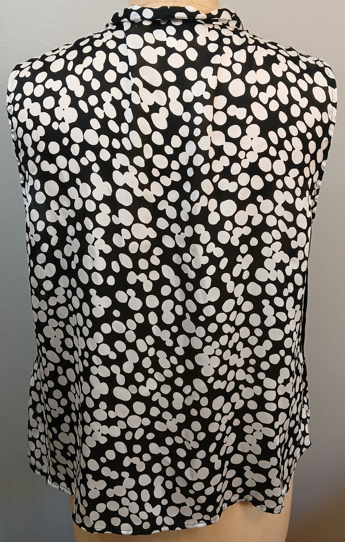 XXL KASPER Black White Polka Dot Sleeveless Flowy Lightweight Chic Blouse Top