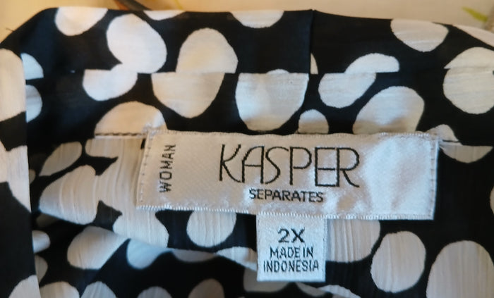 XXL KASPER Black White Polka Dot Sleeveless Flowy Lightweight Chic Blouse Top