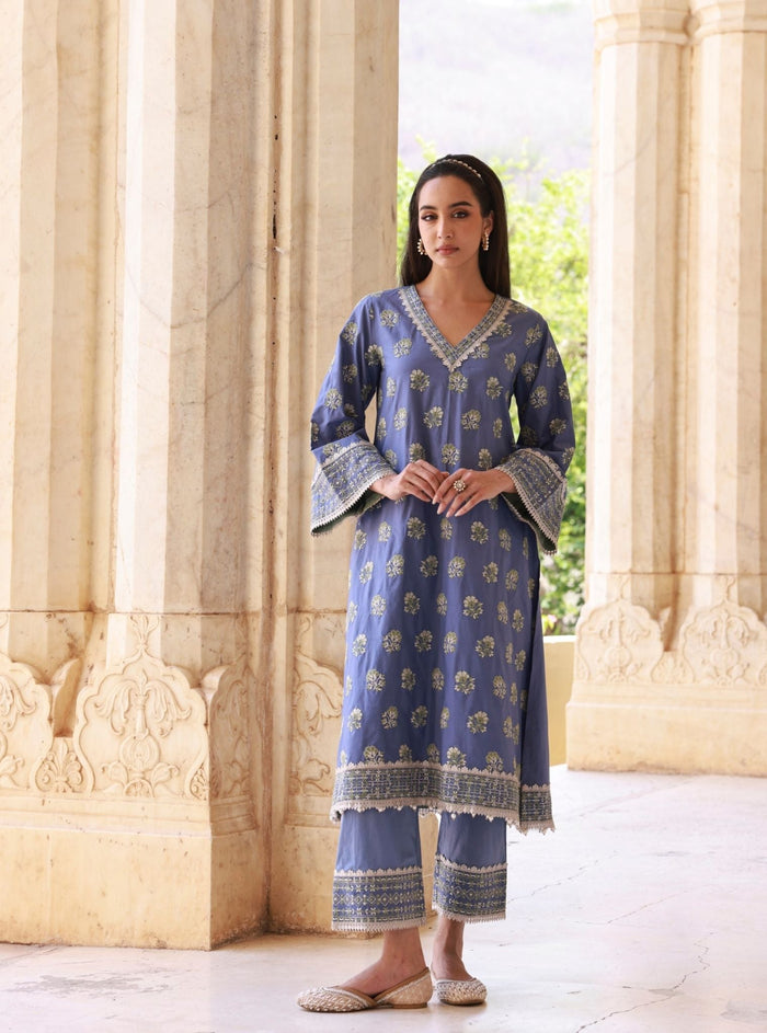 Yalika Supima Cotton Blue Kurta Set