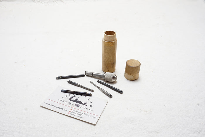 YANKEE SPIRAL DRILL CHUCK AND BITS IN ORIGINAL WOODEN CONTAINER
